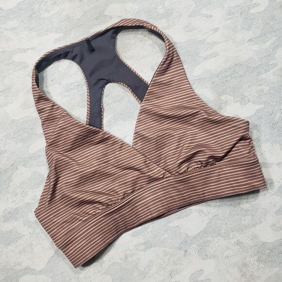 PrAna Locana Sports Bra Womens Small Brown Striped Active - Picture 2 of 7